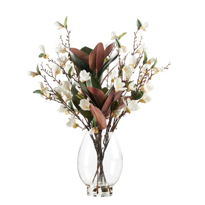 Magnolias in Glass Pedestal