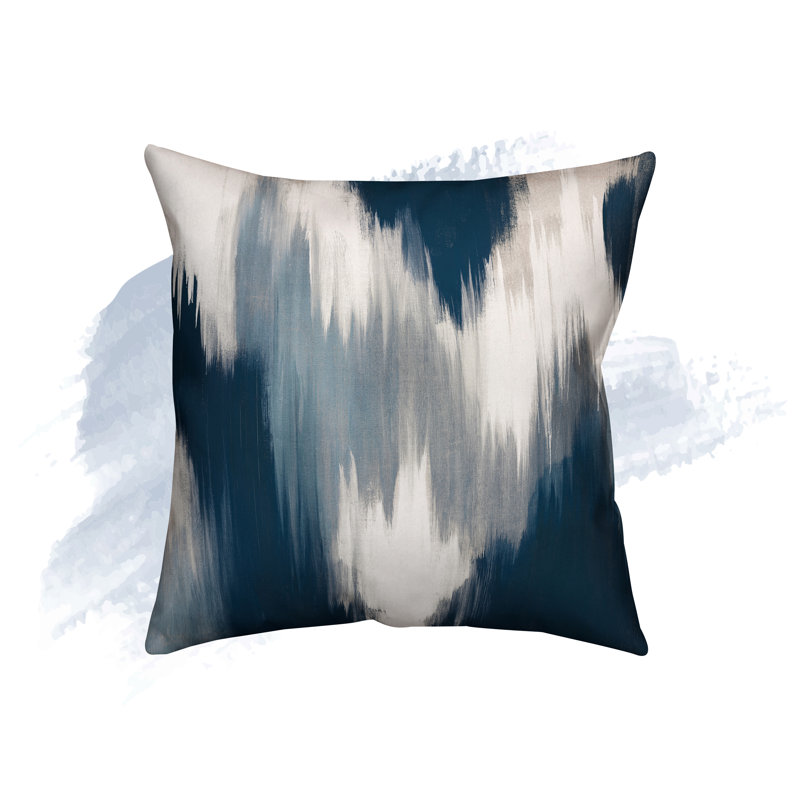 Blue and White Polyester Ikat Square Throw Pillow 16" x 16"
