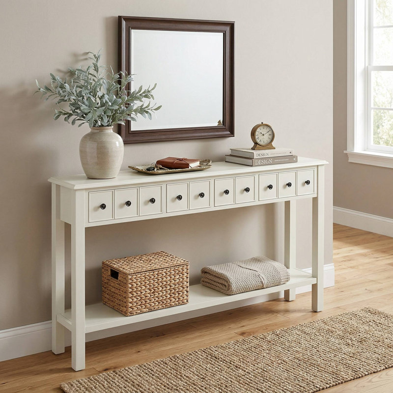 60 Inch Extra Long Console Sofa Table With 4 Storage Drawers And Open Display Shelf For Living Room Entryway Hallway Foyer