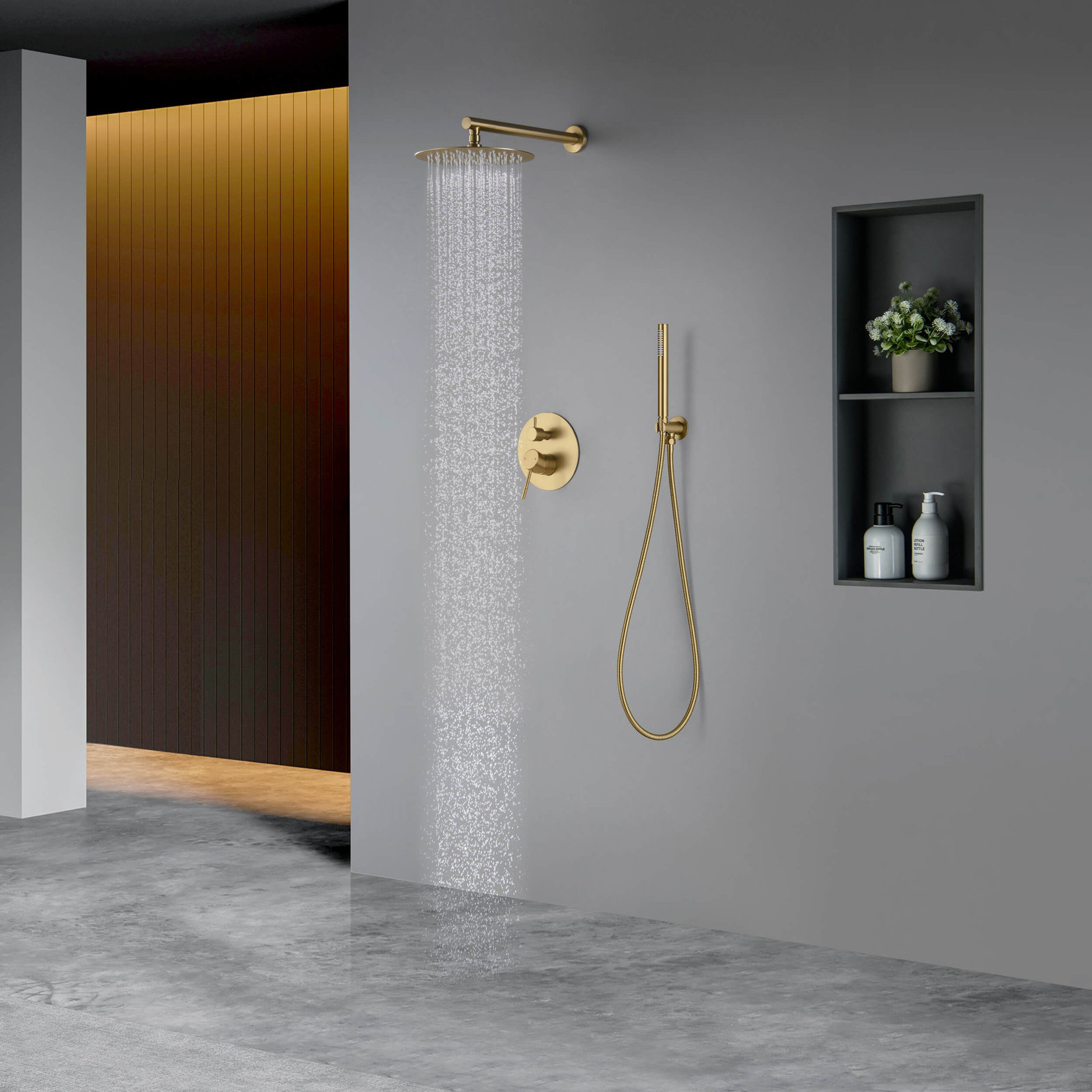 Circular Shower Faucet with Rough-in Valve, Brushed Brass