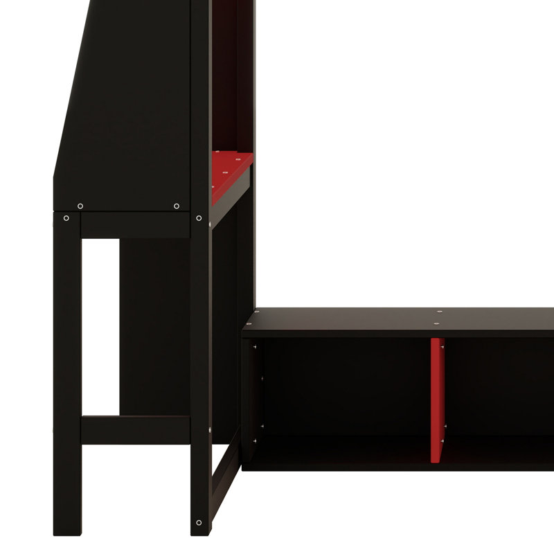 Lit mezzanine en bois avec bureau, étagères à rangement multiples, DEL et portemanteau suspendu, Lit simple