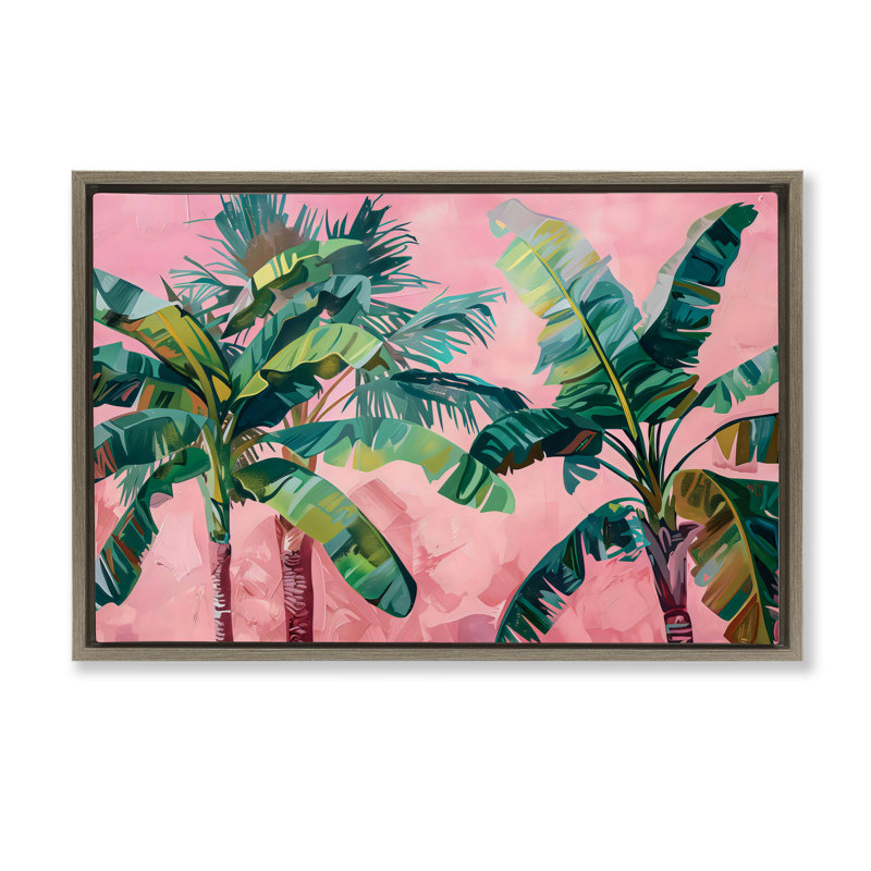 Dessus de palmiers sur cadre flottant rose, design par LSR Design Studio, Cadre flottant orme Montalcino, H 21 po x l 31 po