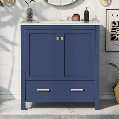 Meuble-lavabo bleu 30 po avec lavabo simple