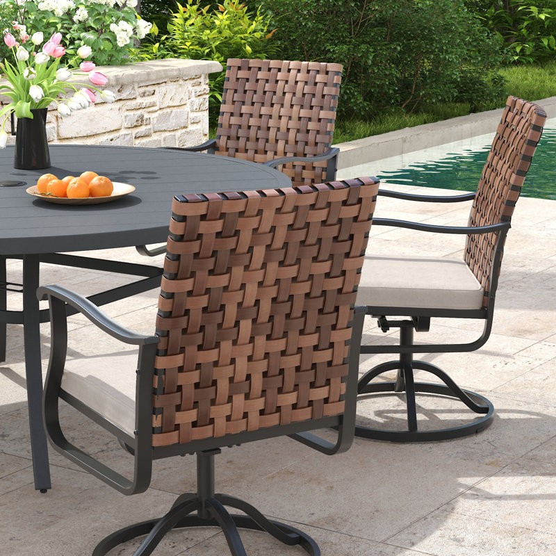 6-Person Round Outdoor Dining Set with 53" Dining Table and 6 Swivel PE Rattan Chairs & Cushions, Gray