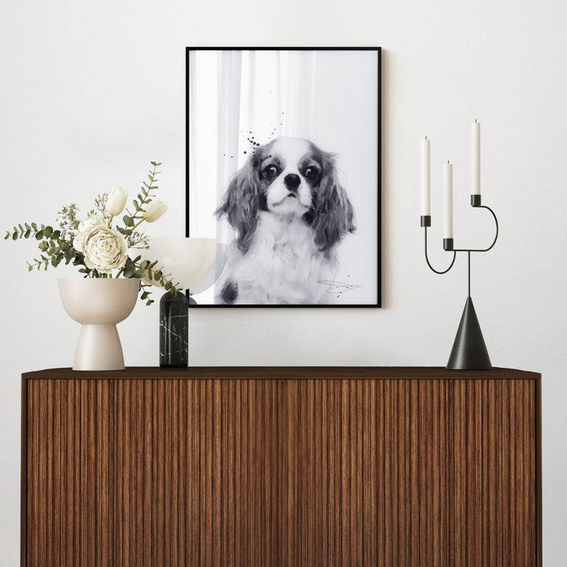 " King Charles Spaniel " Mixed Media and Black and White Photography Print