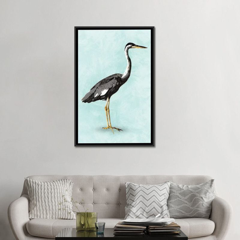 « mer shore oiseau i », reproduction sur toile, H 26 po x l 18 po x P 1,5 po, Toile avec cadre noir, Pas de tapis
