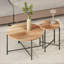 Rouge cèdre-brun à motif Radial café & amp; Ensemble de table de bout - Panneau de fibres à densité moyenne durable / PVC, pieds en métal noir pour le salon