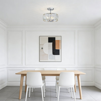 3-Light Crystal Flush Mount Ceiling Light, Modern Chandelier With Metal Frame & K9 Crystal For Living Room, Dining Room, Hallway