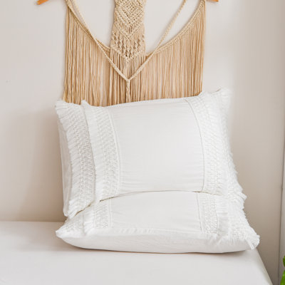 White Tassel Pillowcases Boho Pillow Case Cover Standard Queen Size Pillow Cases 100% Washed Microfiber White Pillowcases Set of 2