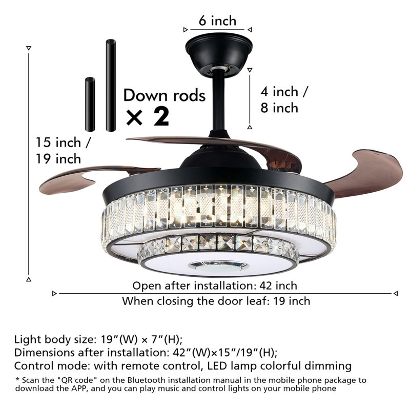 Hamite Colorful remote control ceiling fan with Bluetooth and speaker music
