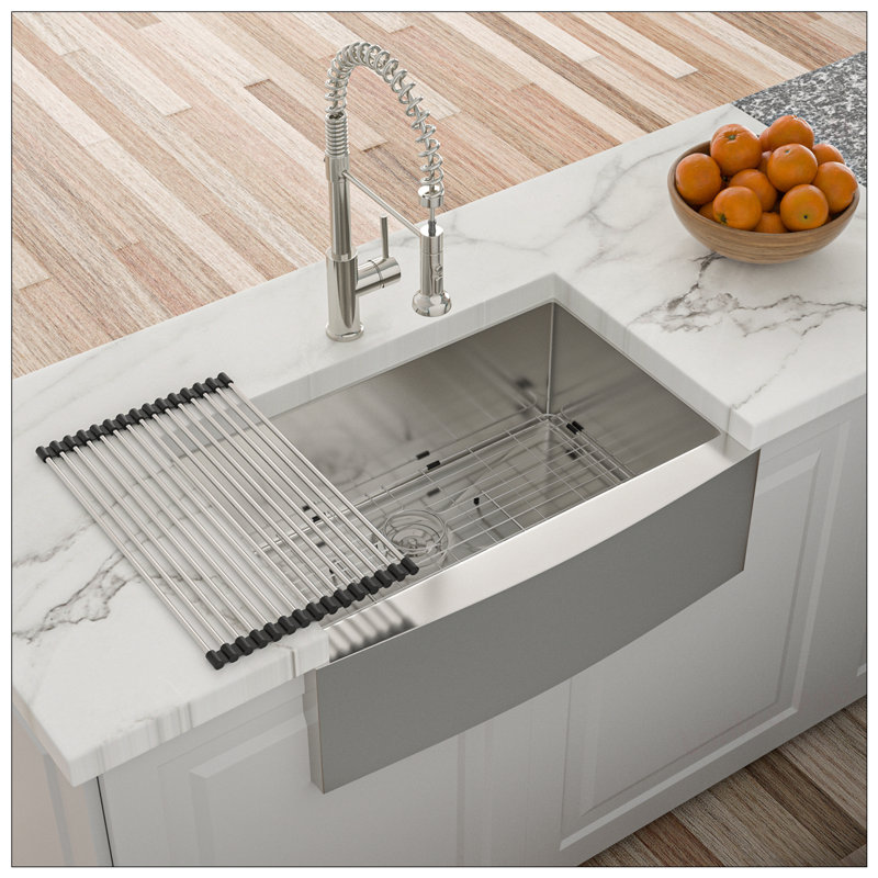 24 Inch Farmhouse Kitchen Sink - Durable 16 Gauge Stainless Steel, Single Bowl with Deep Basin and Apron Front Design
