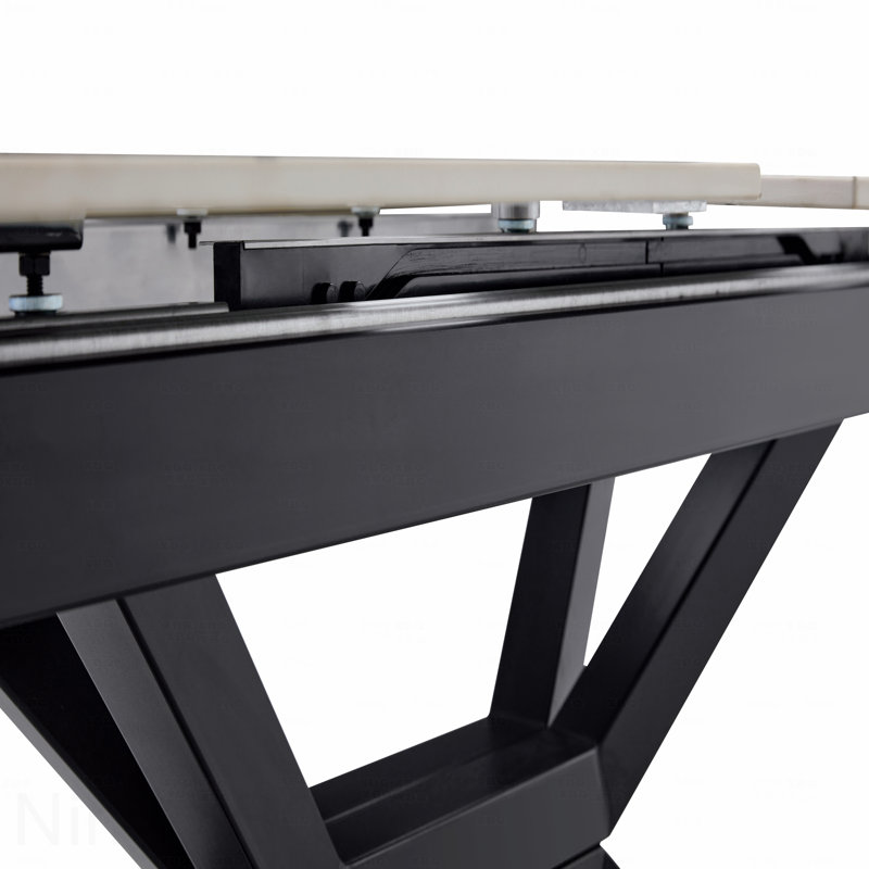 Modern Extendable Dining Table Sintered Stone Tabletop Geometric X-Frame Metal Spray-Painted Base Rectangular