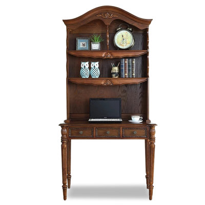 American-Style Solid Wood Desk with Integrated Bookshelf