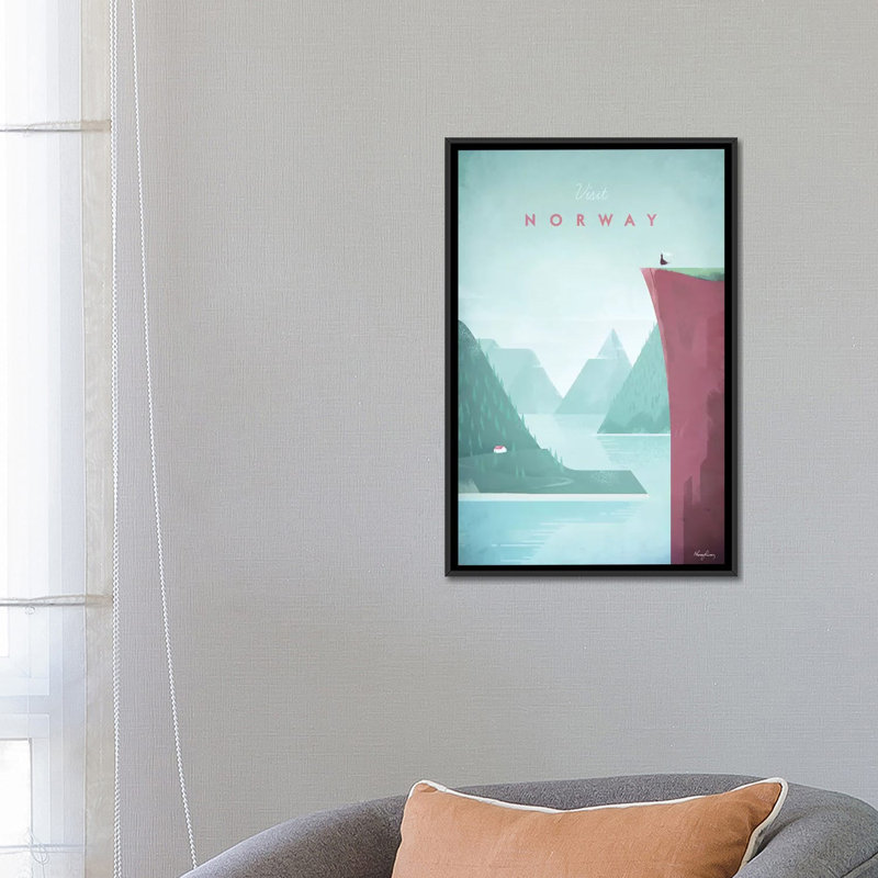 «Visitez la Norvège» par Henry Rivers - impression sur toile tendue, H 26 po x l 18 po x P 1,5 po, Toile avec cadre noir