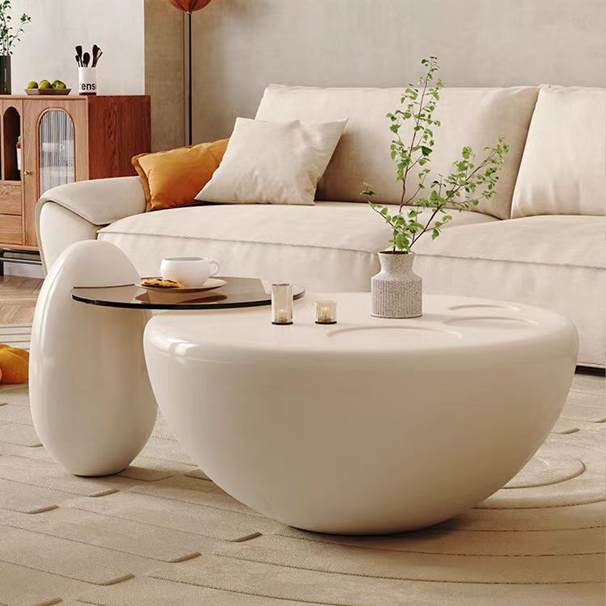 Orren Ellis Dantas Cream Round Coffee Table Wayfair