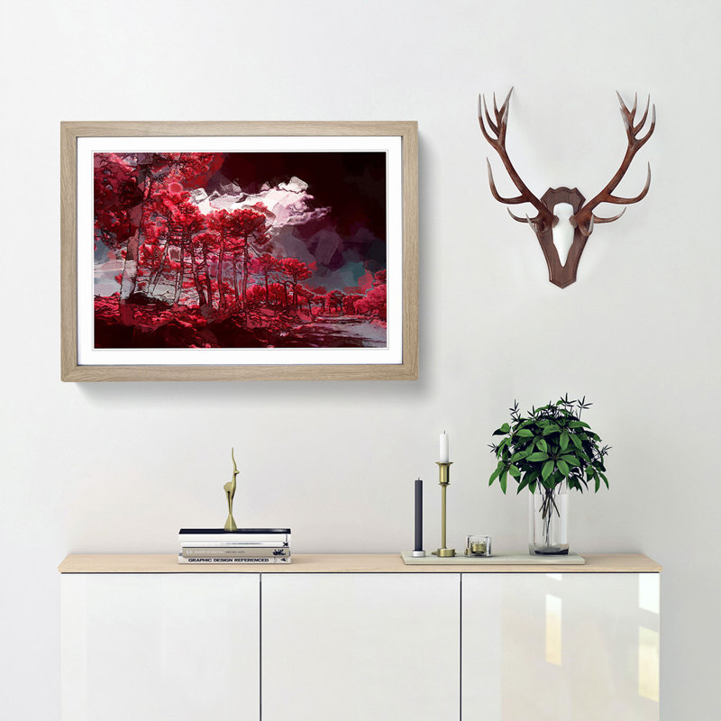 Plum Forest in Abstract - Picture Frame Graphic Art Print, Oak, 40cm H x 60cm W x 2cm D