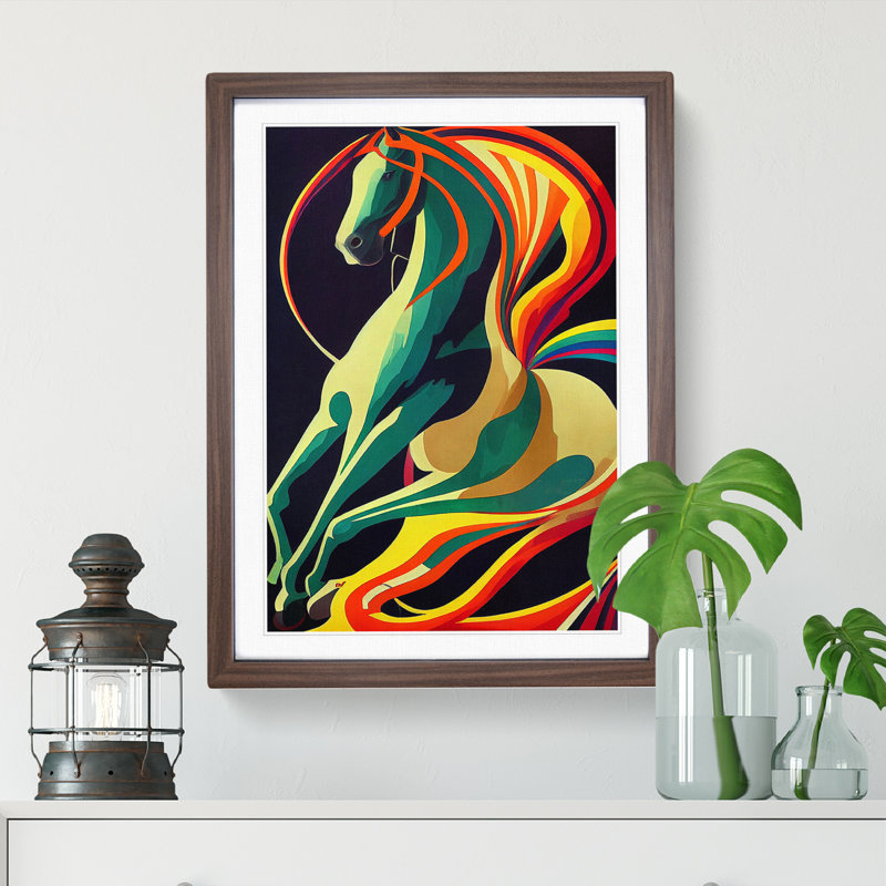 Abstract Horse No.3 - Wall Art, 64cm H x 46cm W x 2cm D, Walnut Frame