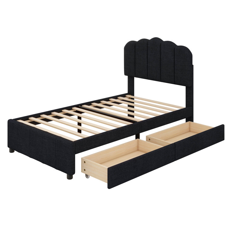 Ebern Designs Twin Size Upholstered Bed With 2 Storage Drawers,Wood ...