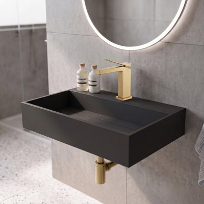 Lavabo de salle de bain mural à surface flottante avec drain dissimulé 24 po Juniper - Noir
