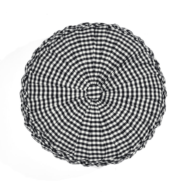 Housse et insert de coussin rond Gingham, Gris foncé