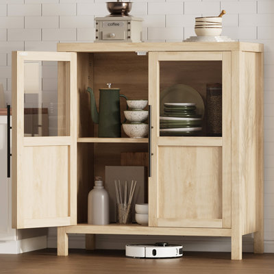 Buffet en bois avec 2 portes en verre, armoire de rangement pour buffet, table basse pour la salle à manger, la cuisine et le salon