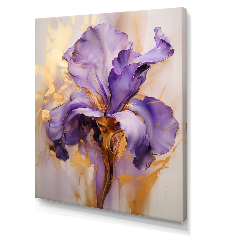 Iris doré - Rêve mauve - iris, art mural grand format, H 20 po x l 12 po x P 1 po, Toile tendue