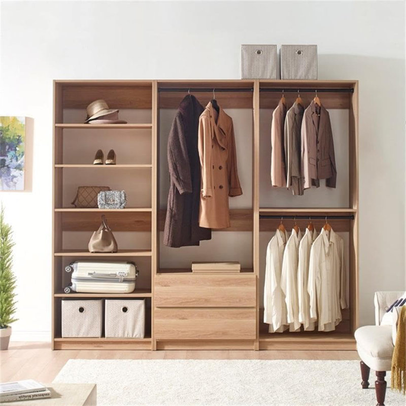  Oak Freestanding Walk in Wood Closet System for Elegant Closet Room Storage, Oak Wood