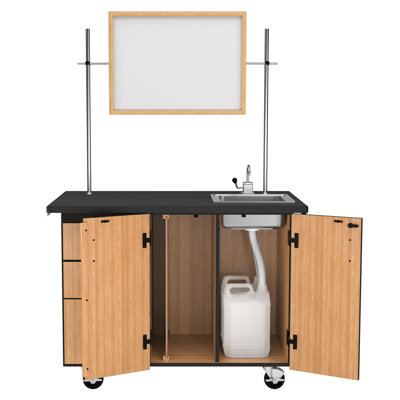 Mobile Science Cart with External Drawers, Pegboard, Sink, Whiteboard/Mirror
