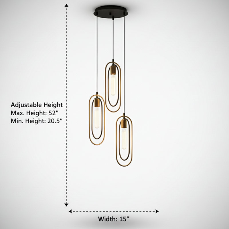 Luminaire suspendu moderne réglable à 3 lumières avec cadres ovales en métal