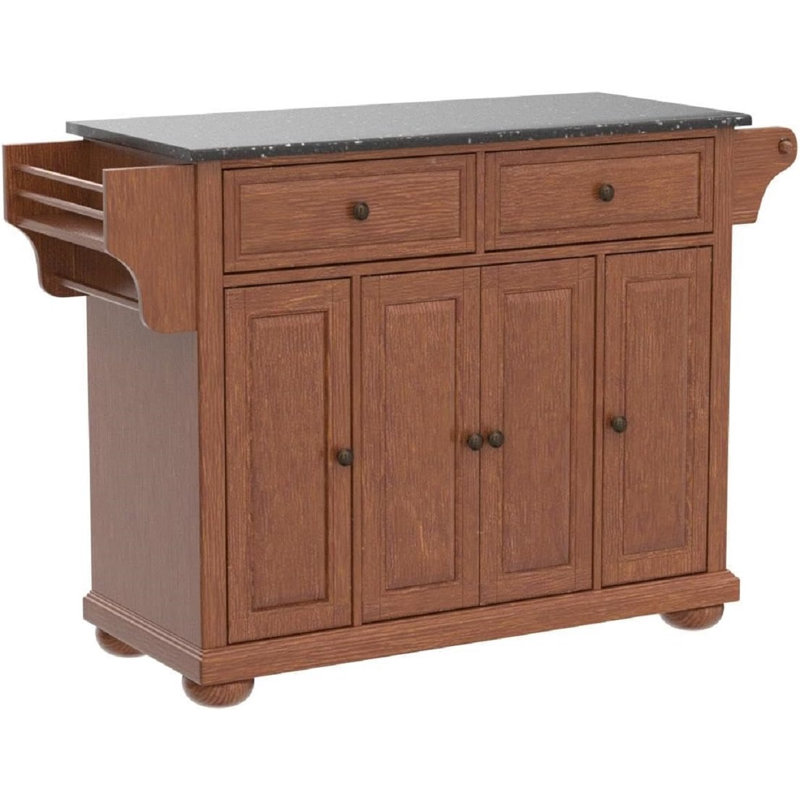 Îlot de cuisine traditionnel en bois avec plateau en granite cerise