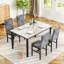 Ensemble de table de salle à manger pour 4 personnes, table de salle à manger 5 pièces en faux marbre avec 4 chaises rembourrées modernes pour petits espaces, cuisine à domicile, appartement-1528573593-1528573595