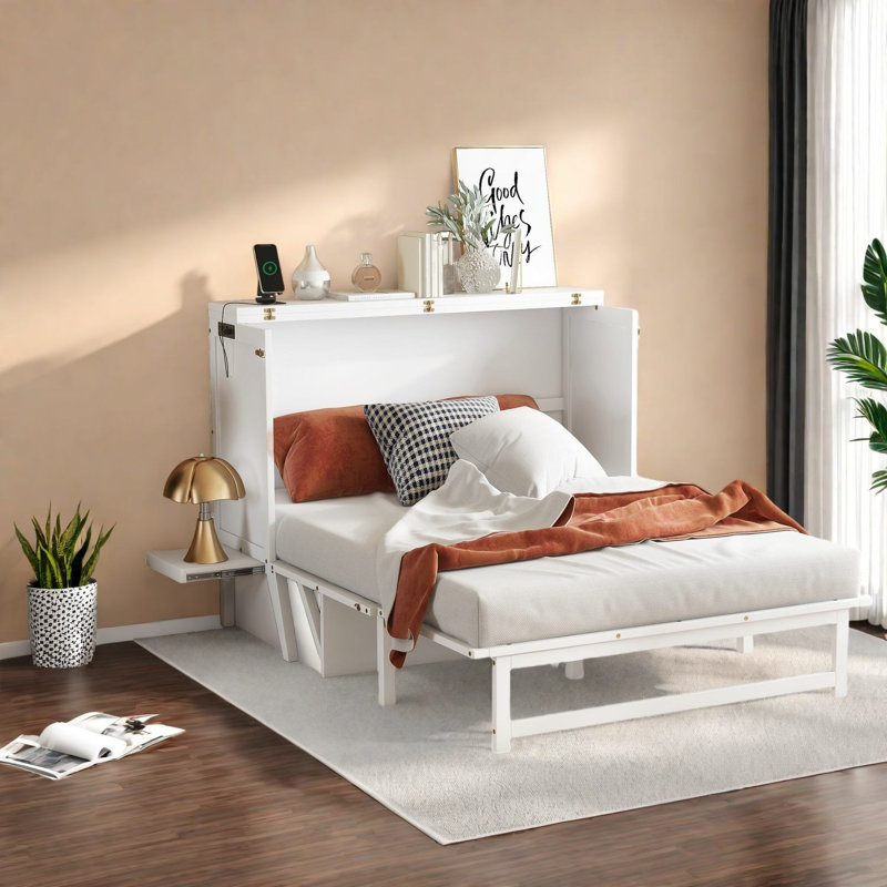 Lit escamotable pleine grandeur peu encombrant, bois de pin massif, style moderne pour le bureau à domicile et les chambres d'amis