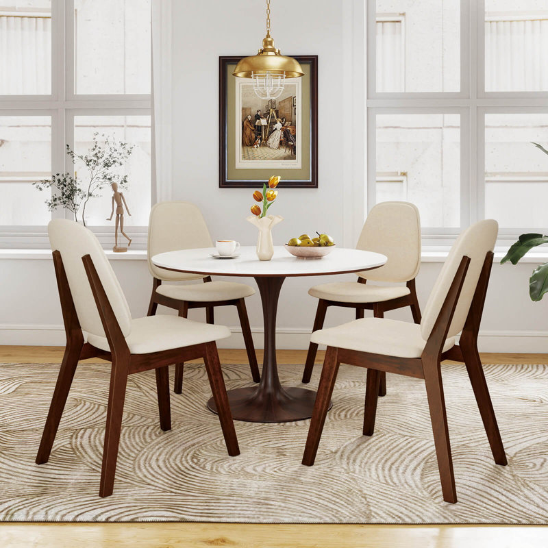 Ensemble de 4 chaises de salle à manger modernes avec dossier rembourré en tissu de lin pour la chambre, 4