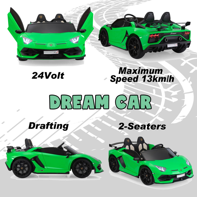 24V Green Lamborghini Ride-On Car with Dual Motors and Remote Control
