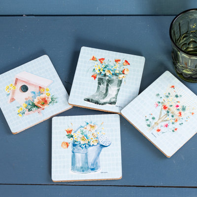 MDF Cottage Birdhouse Coasters in Box S/ Home Decorations Spring