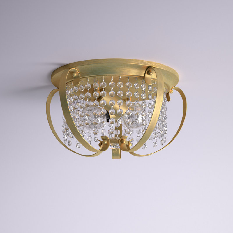 Ella White Gold Crystal 2-Light Flush Mount