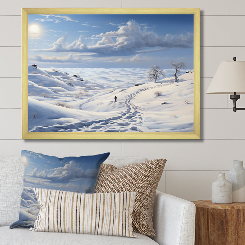 Paysage solitaire hivers - impression, H 16 po x l 32 po x P 1 po, Encadrement doré