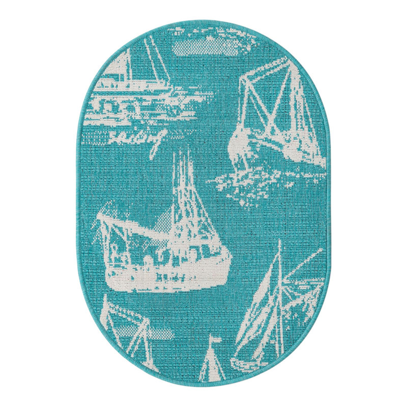 Indoor/Outdoor Coastal Area Rug, Oval 2' x 3'1"