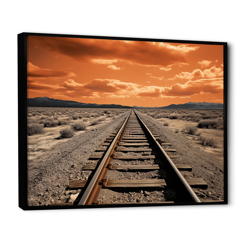 Train sur rails, impression de minimalisme sur toile, H 24 po x l 32 po x P 1 po, Cadre flottant noir