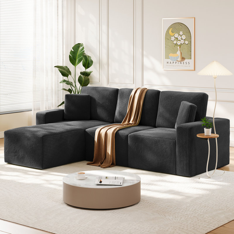 100-inch Corduroy L-shaped Sectional 3-person Modular Cloud Sofa, Beige Corduroy