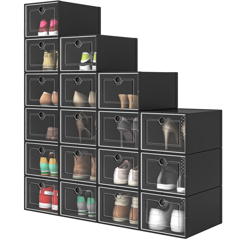 Medium Size Shoe Storage Boxes(Set of 18), Black