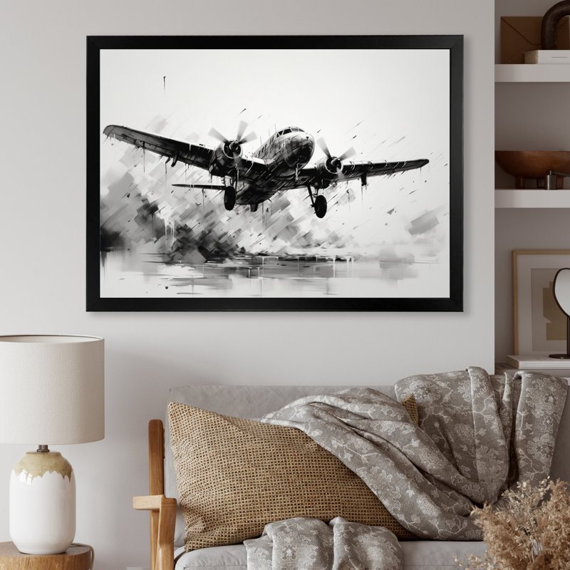 Expressive Plane Airborne - Décoration murale avion, H 34 po x l 44 po x P 1,5 po, Cadre simple noir