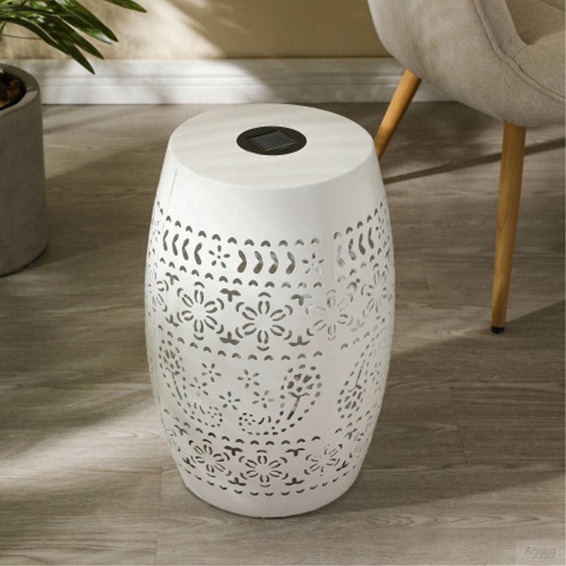 Solar Side Table With Built-In Solar Battery,Stunning Flower Pattern At Night,Eco-Friendly And Energy Efficient Outdoor Furniture Ideal,For Patios Gardens And Backyards