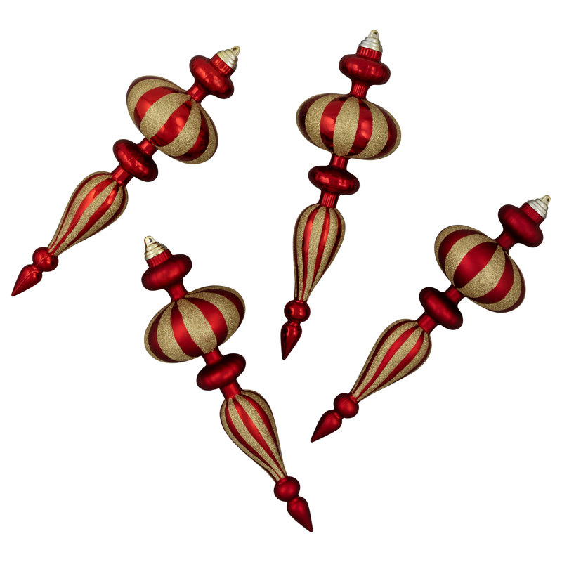 Commercial Size Shatterproof Finial Christmas Ornaments - 14" - Set Of 4, Red/Gold