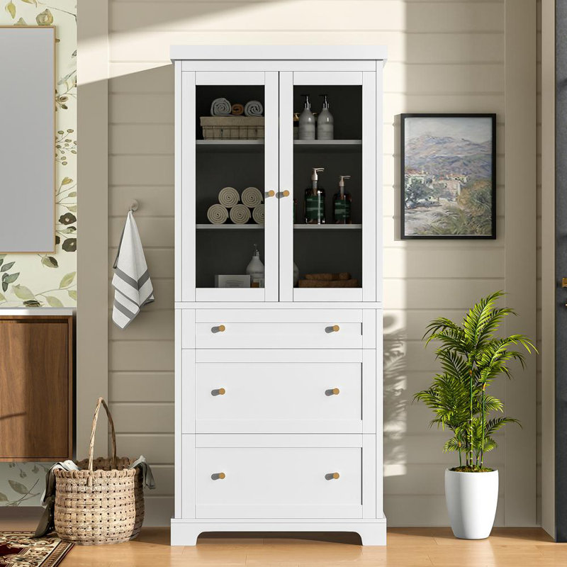 Armoire de salle de bain autoportante, Blanc