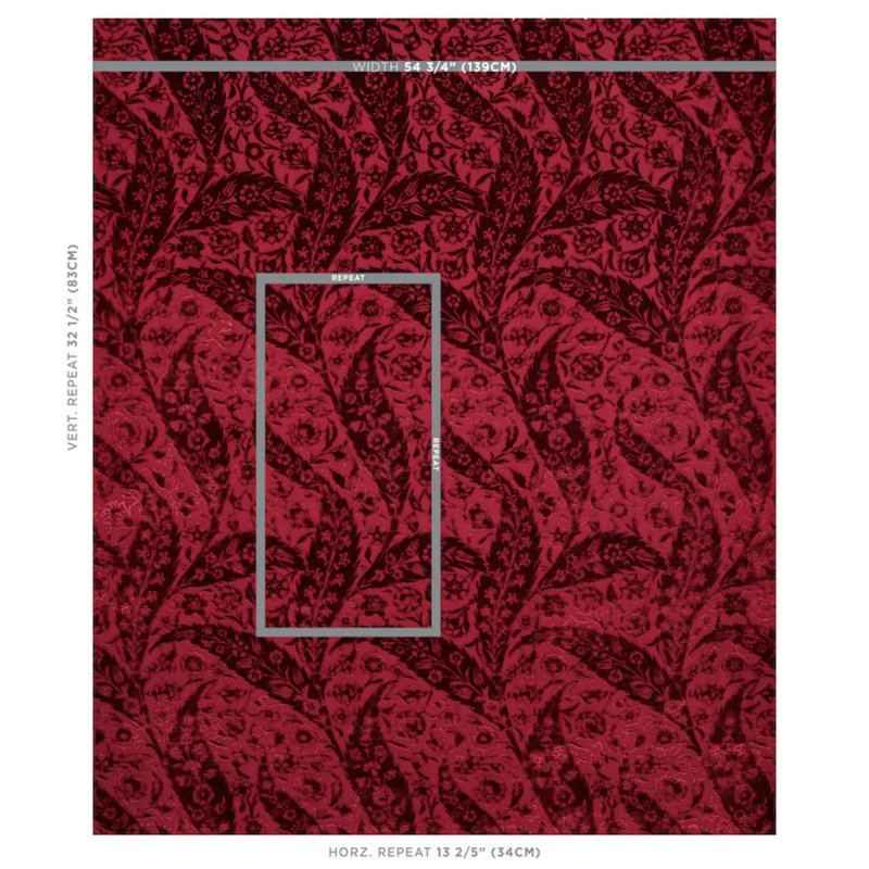 Saz Paisley Silk Velvet Fabric, Burgundy