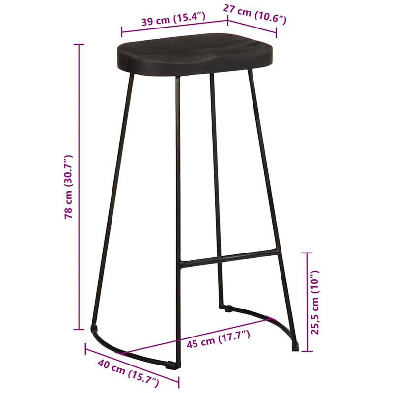 Fulbright Counter Stool, Black, 45 x 40 x 78 cm