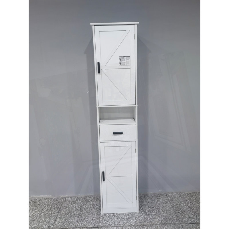 Tall Bathroom Storage Cabinet With 2 Barn Doors And 1 Drawer, Gray