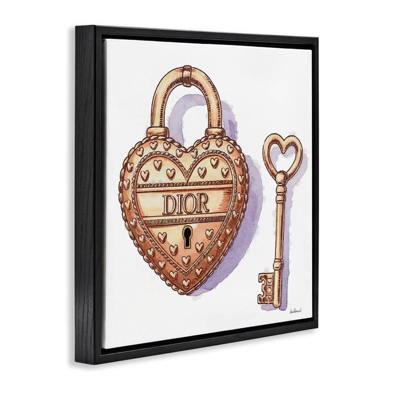Glam Lock and Key Floating Frame, design by Amanda Greenwood, Jet Black Floater Frame, 18" H x 18" W