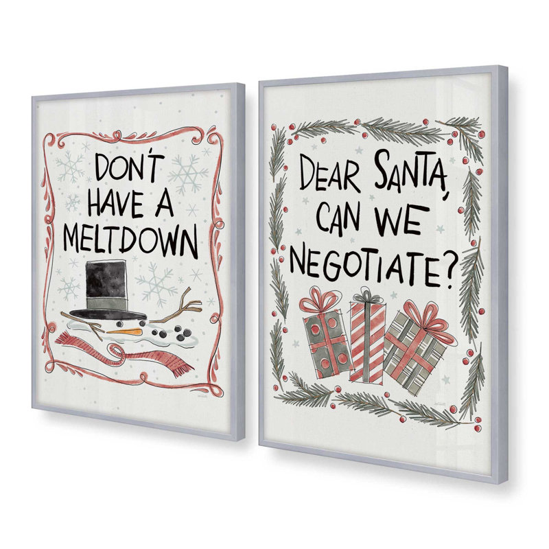Ensemble de 2 estampes du Père Noël, 16 po x 12 po, Chrome poli
